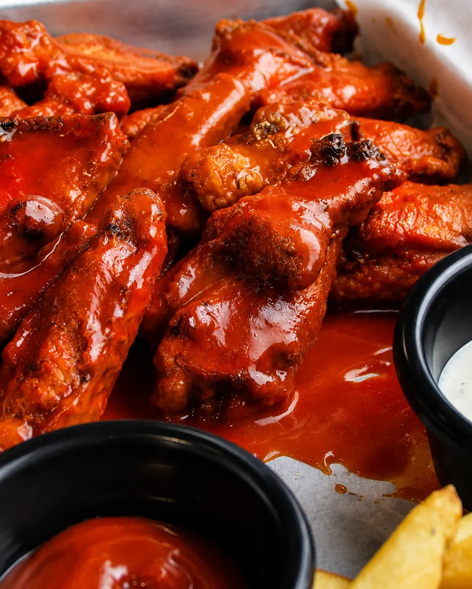 Alitas y boneless recién salidos de la cocina
