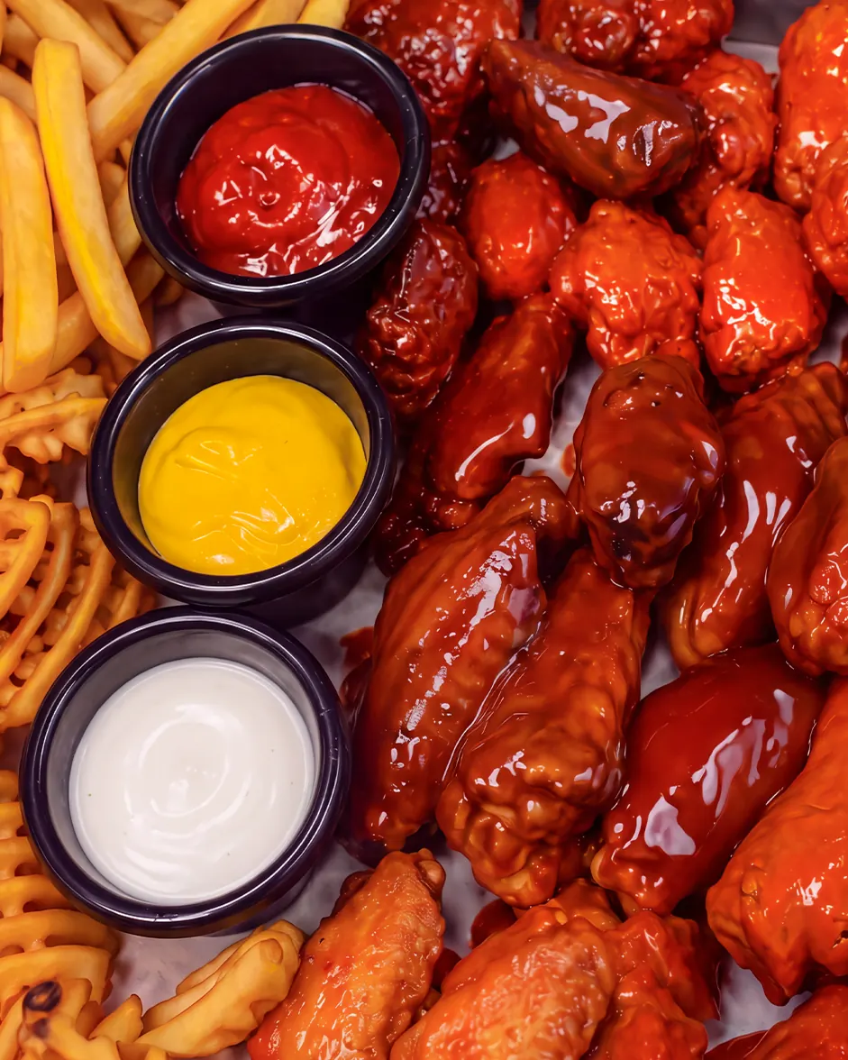 Big Happy Box: alitas con papas y tres dips