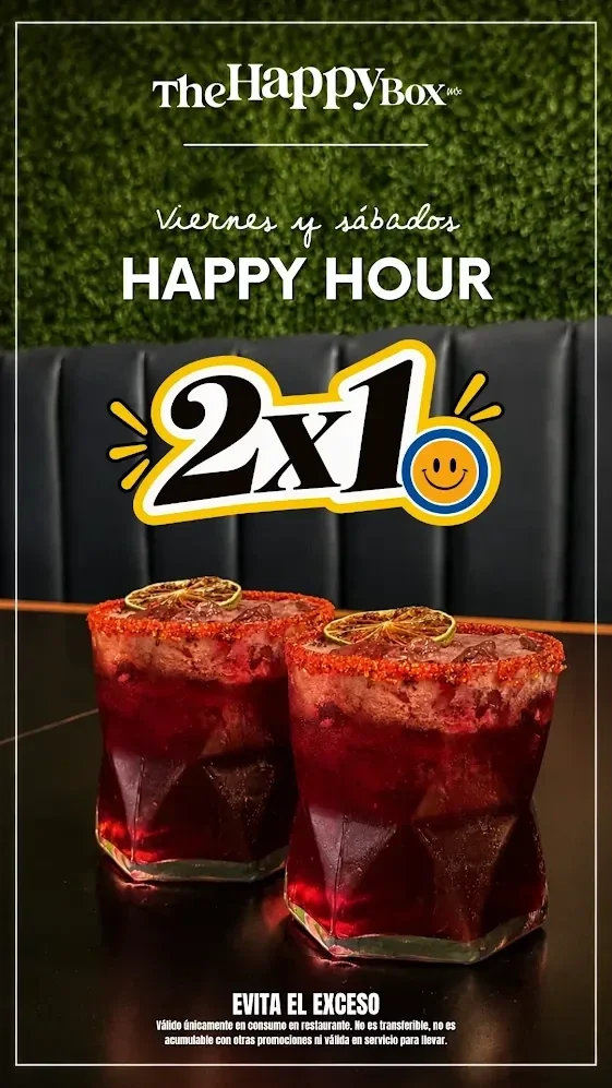 Cartel de la promoción: Happy Hour 2×1 viernes y sábados